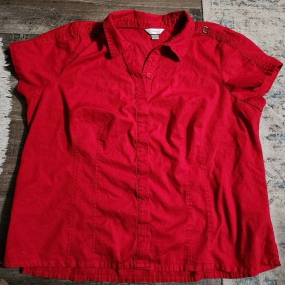 Red Shirt with Brass Buckle Detail